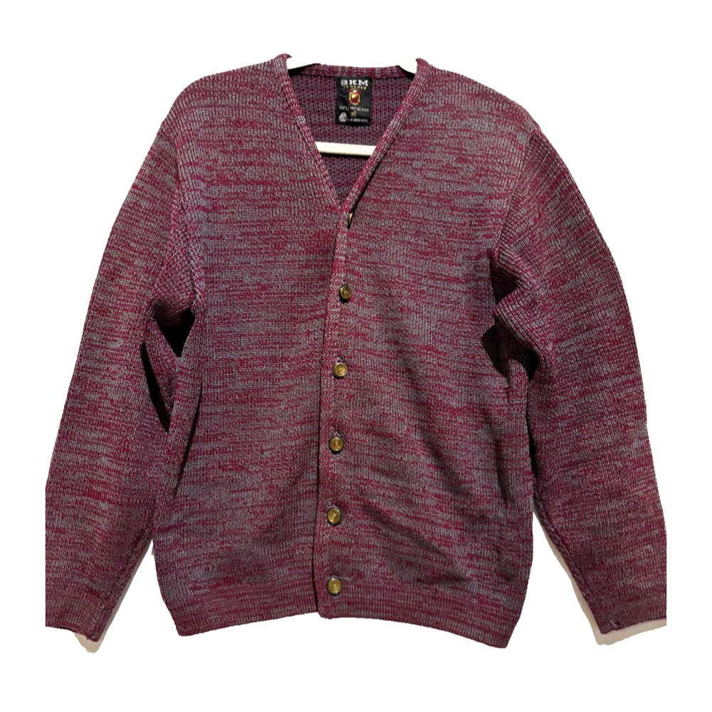 SKM Penguin Men sz M Vtg Seattle Knitting Mills Cardigan Burgundy Gray‎ Wool 60s